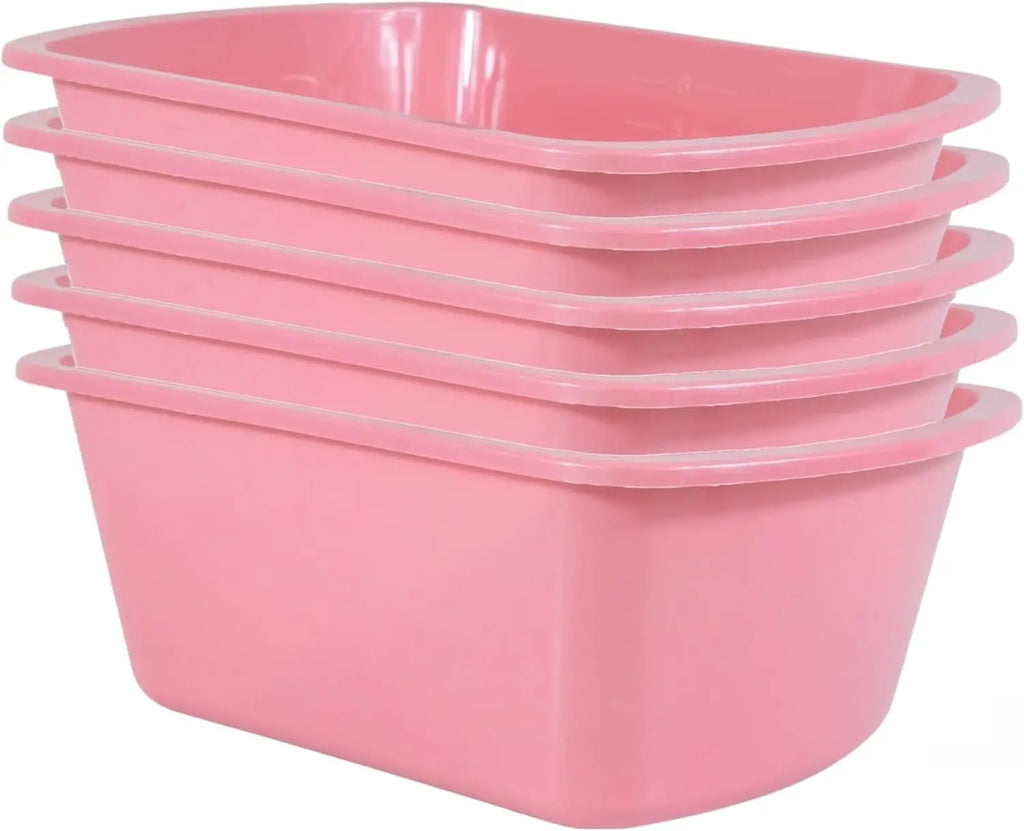 5-Pack Pink Rectangular Plastic Tub with Graduated Markings, Portable Soaking Basin for Face Washing, Foot Bath & Laundry
