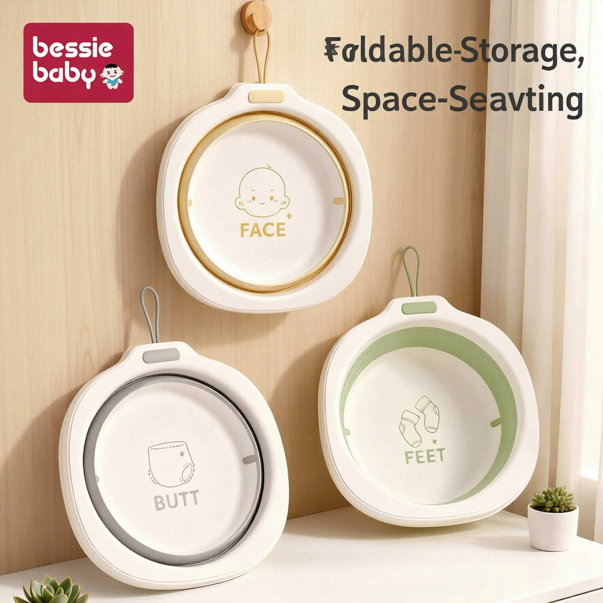 Newborn Baby Foldable Hanging Children's Cartoon Basin, Foldable and Easy to Carry Foot Bath and Laundry Basin