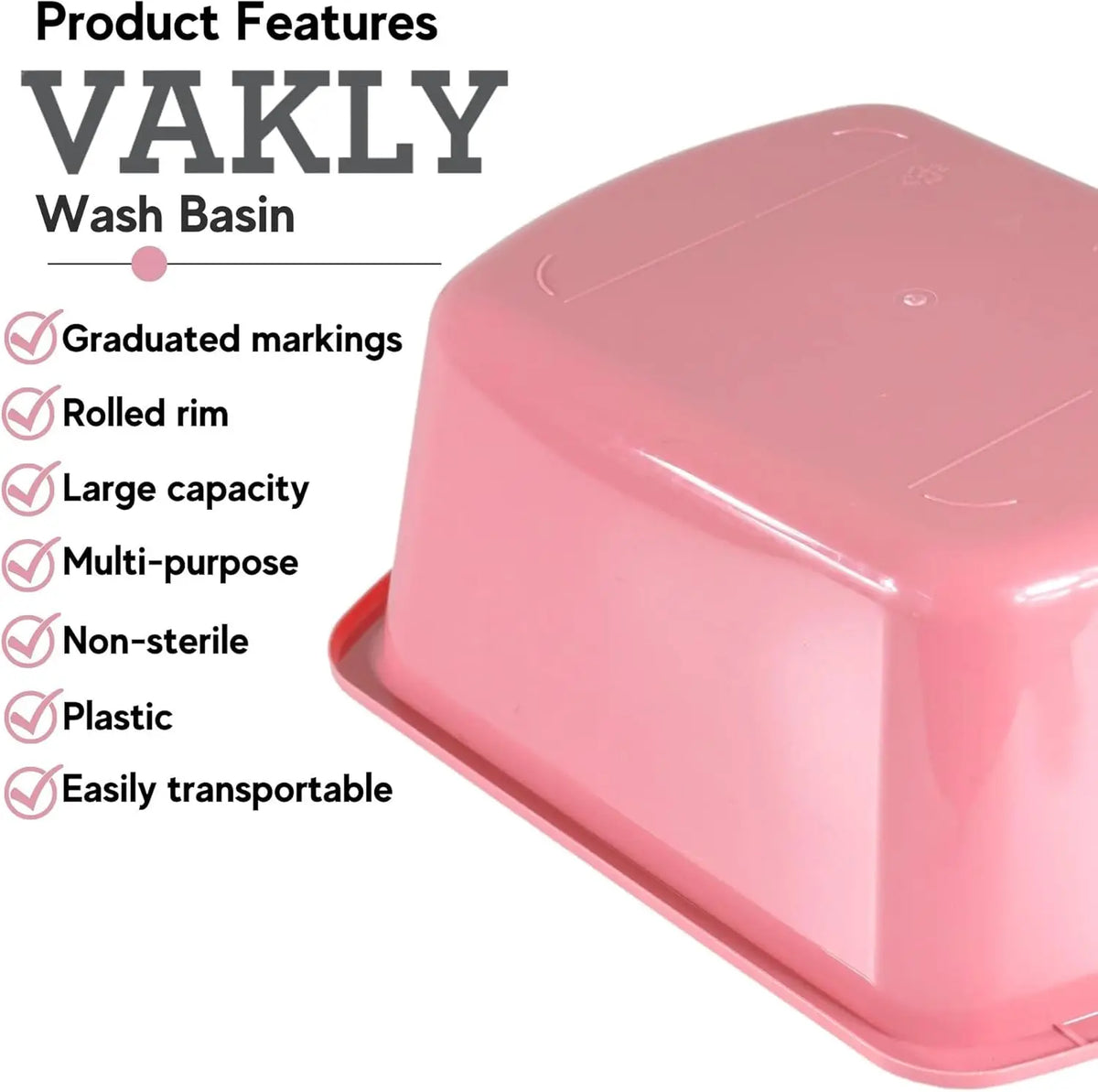 5-Pack Pink Rectangular Plastic Tub with Graduated Markings, Portable Soaking Basin for Face Washing, Foot Bath & Laundry
