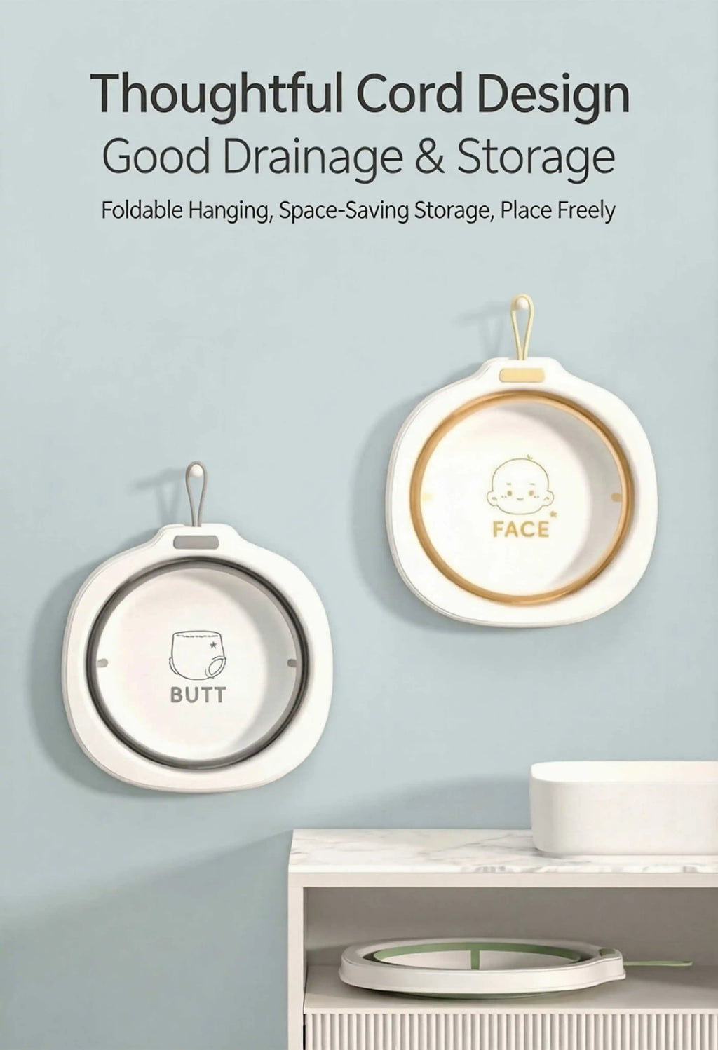 Newborn Baby Foldable Hanging Children's Cartoon Basin, Foldable and Easy to Carry Foot Bath and Laundry Basin